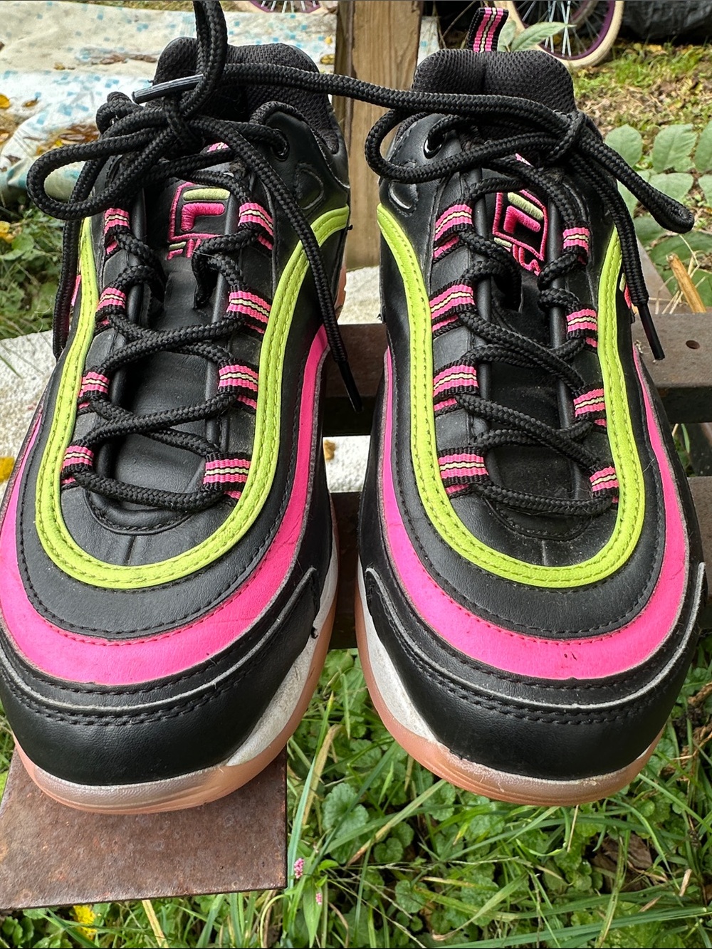 Fila Kids Black Sneakers with Pink and Lime Accents